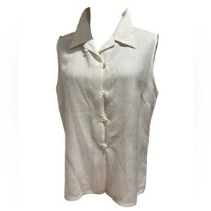 WILLI SMITH LINEN OFF WHITE SLEEVELESS RELAXED FIT BUTTON UP FRONT BLOUSE SZ 12